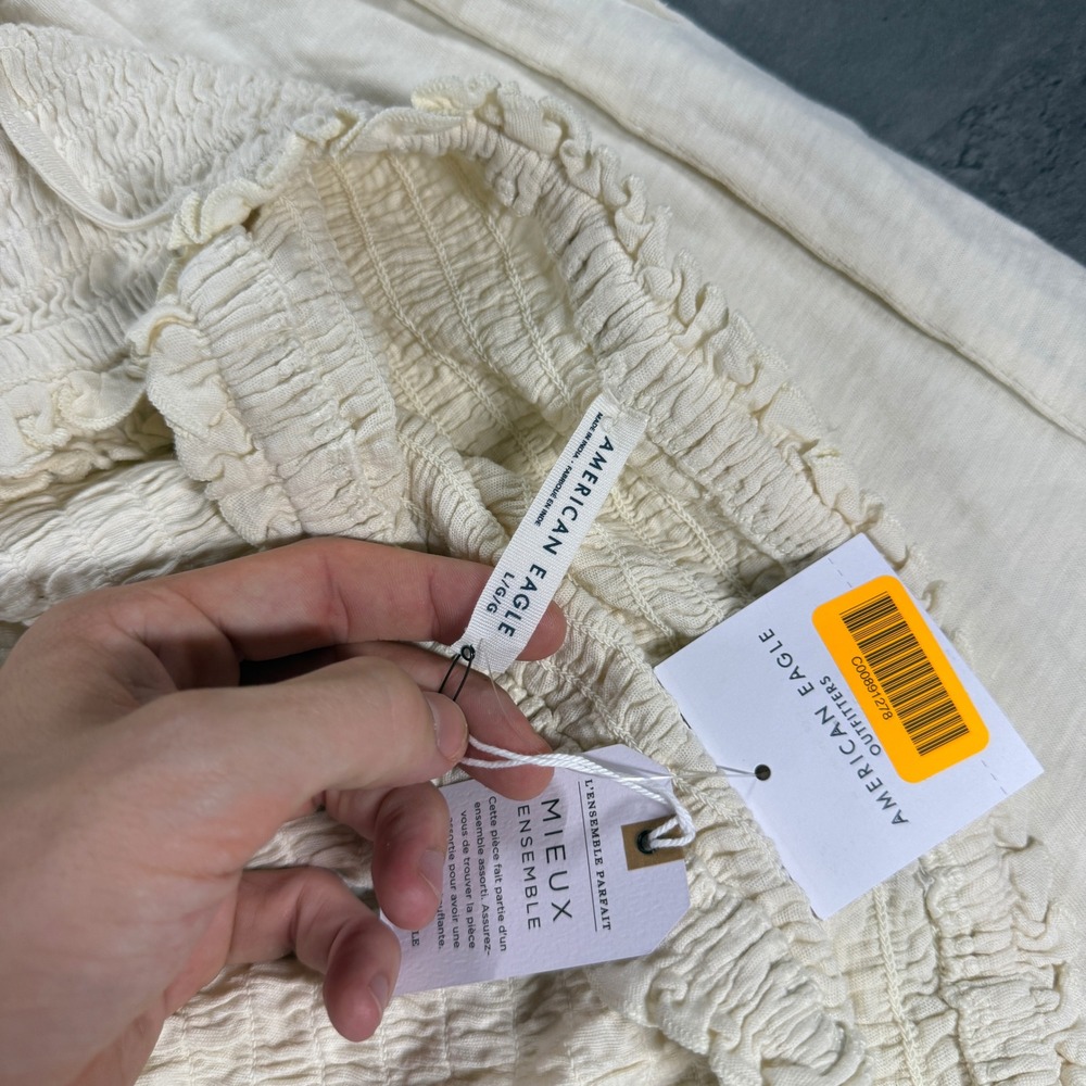 American Eagle Skirt Womens L Smocked Tiered Maxi Cream Cotton NEW Cottage - Picture 5 of 10